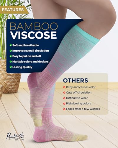 Image of Pembrook Bamboo Viscose Light Compression Socks - 3 Pairs | 8-15 mmhg Compression Socks | Knee High Comfort Support Socks