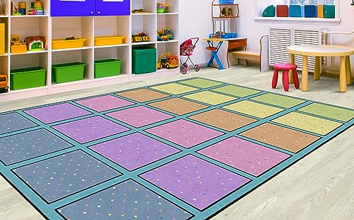 Flagship Carpets Happy Squares Educational Area Rug for Kids Room Seating Décor, Children's Classroom, Play Carpet for Teaching and Playroom, Seats 24, 7'6"x12', Multi-Color