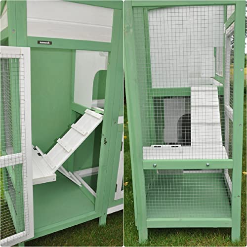 nanook Premium Kaninchenstall, Hasenstall Jumbo XXL besonders groß mit Seitenaufgang für mehr Platz - ideal für draußen - Wetterfest extragroß 138 x 48 x 109 cm grün Weiss