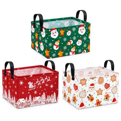 Image of Christmas Storage Baskets 3 Pack with Handles, Kids Laundry Hamper Storage Organizer Bin for Nursery Room,Rectangular Bins for Clothes, Toys and Holiday Gifts