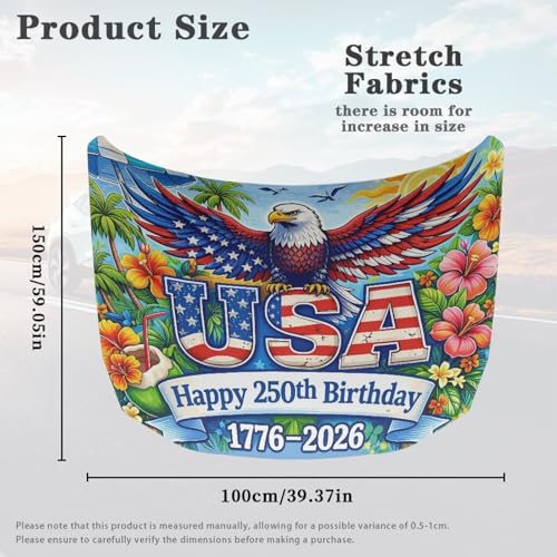 Image of God Bless the USA Car Hood Cover Polyester Elastic Fabrics Washable Suitable for Large SUV and Pickup Trucks 39x59in
