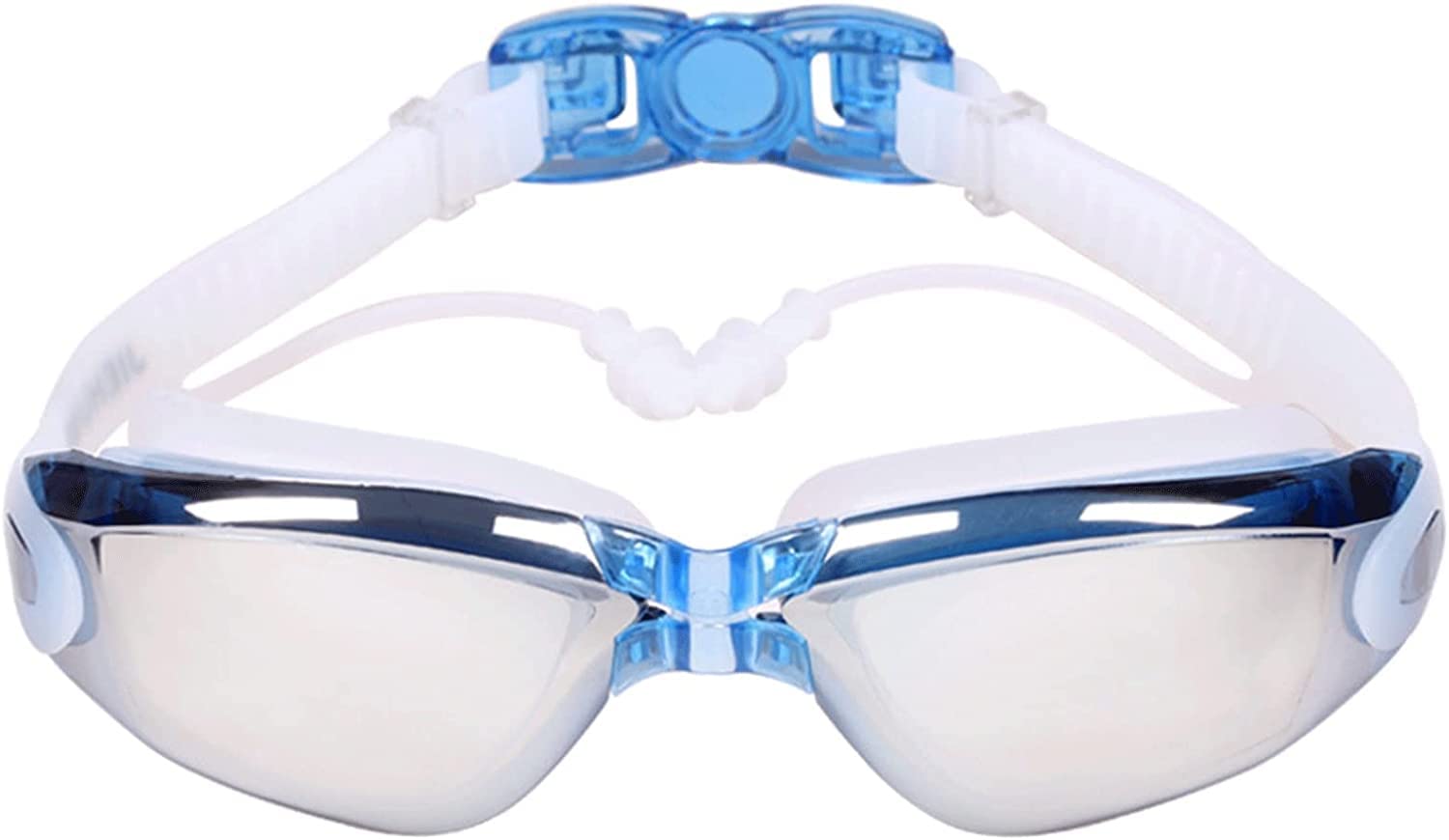 Gafas de natación conectadas a Tapones for los oídos, Gafas de natación antivaho, Gafas de natación ergonómicas con Anillo de Espejo de Silicona, for Kayak y Otros Deportes acuáticos(Blue)