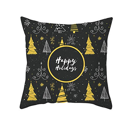 Gualiy Taie d'oreiller de Canapé, Merry Christmas Arbre de Noël Housses de Coussin 45x45 Taies d'oreillers pour Canapé Salon Chambre à Coucher Or Noir Cover