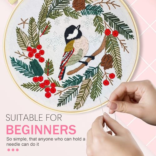 Image of Huacan Embroidery Kit for Beginners Easy Needlepoint Kits for Adults with Stamped Embroidery Patterns. (Bird)