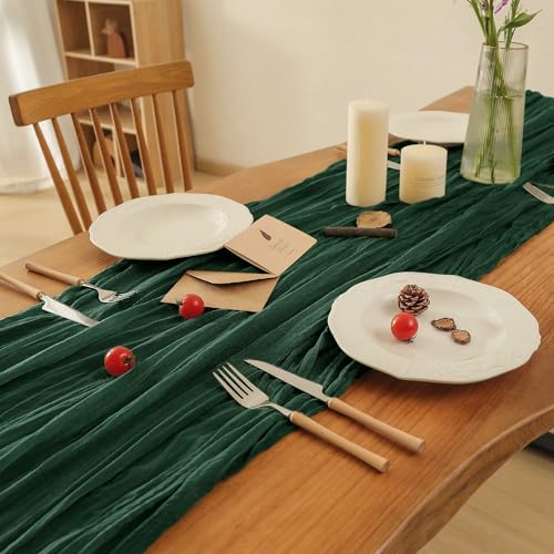 Chemin de table étamine vert émeraude 3m déco table bohème chic lot de 6 - 5