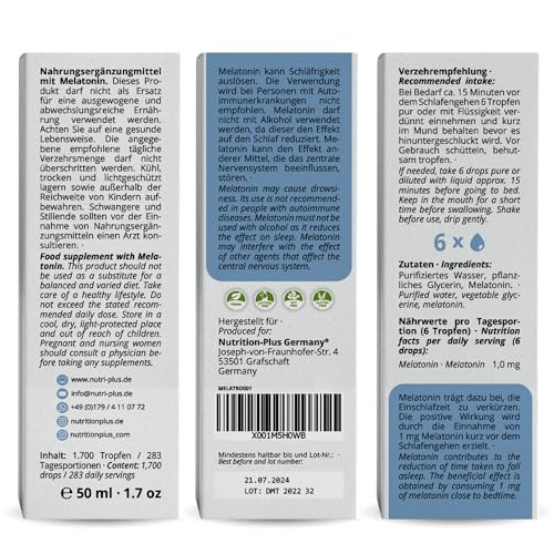 Einschlaftropfen mit Melatonin 1 mg ohne Zucker und Alkohol
