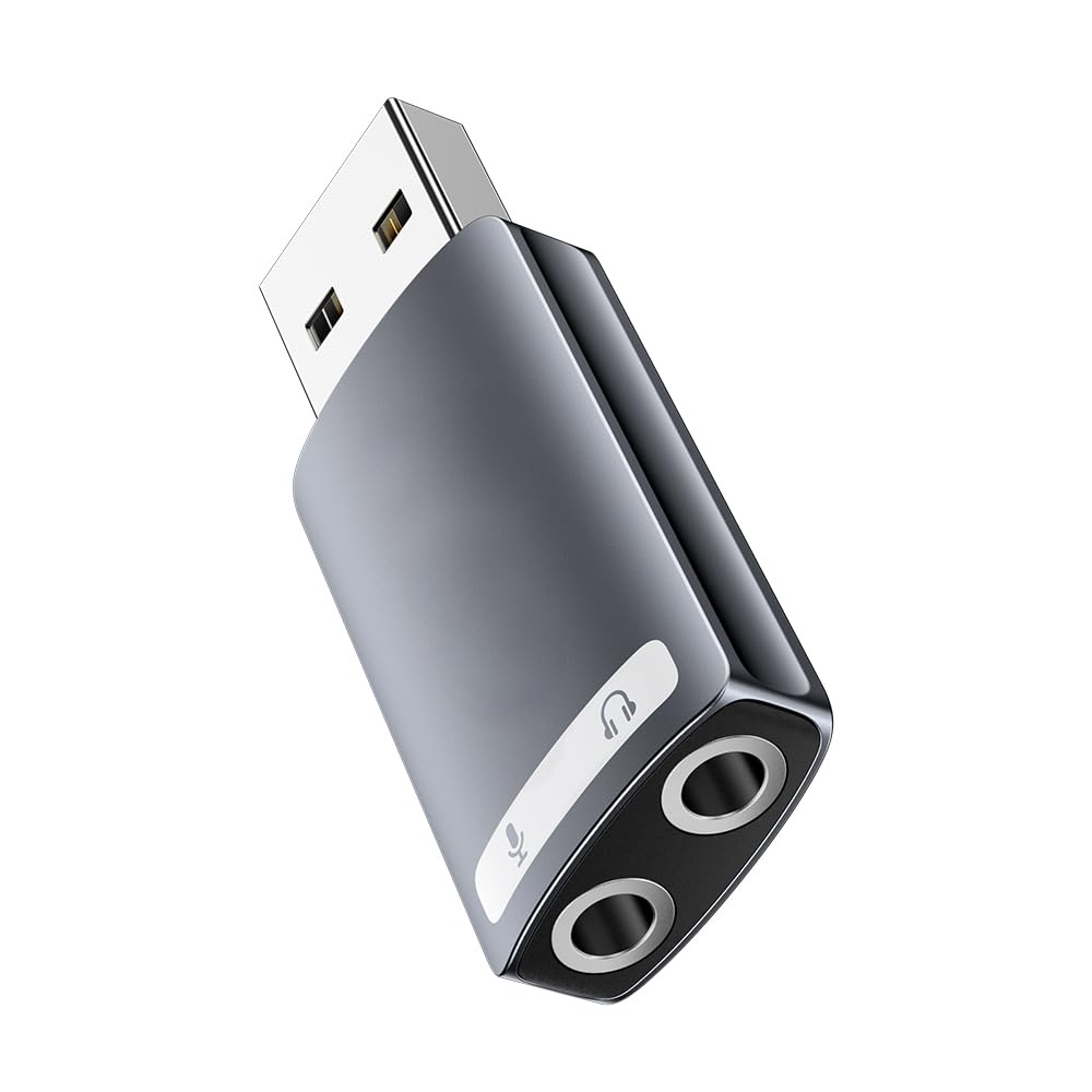 INICIO USB External Sound Card Adapter, 2 in 1 USB to 3.5mm Headphone and Microphone Jack CTIA Audio Mic Stereo for PS4,Windows, Mac, Linux, PC,Laptops,Desktops [ Plug & Play,NOT for TV/CAR ]