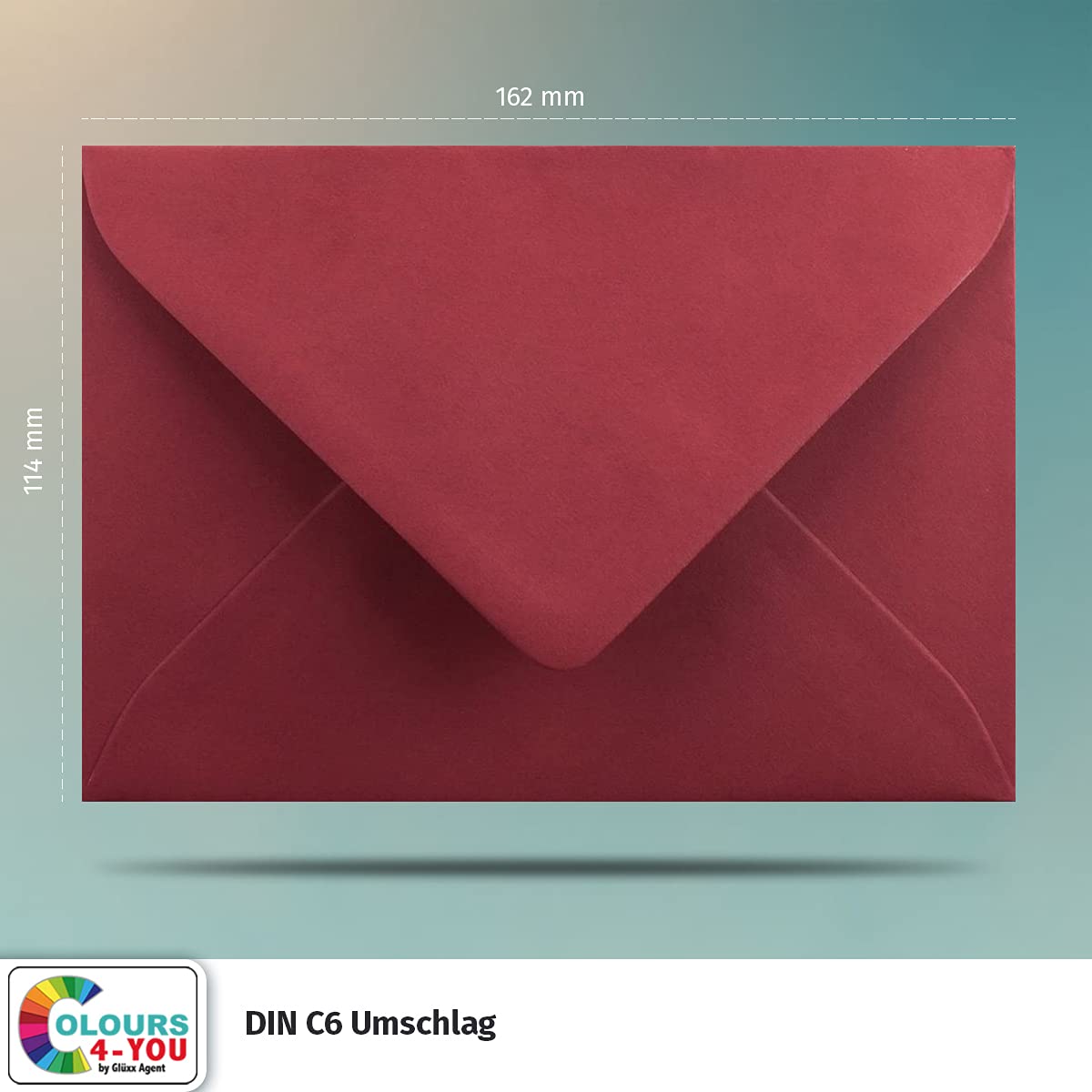 Colours-4-you - 250 buste per lettere, formato DIN C6, 11,4 x 16,2 cm, con chiusura a linguetta con chiusura a umido, 120 g/m², colore: rosso scuro