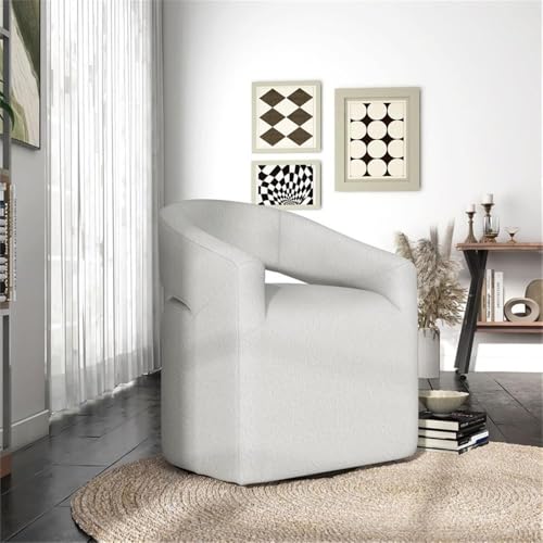 Sillón giratorio de tela bouclé blanco miniatura 4