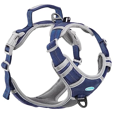 ThinkPet No Pull Harness Breathable Sport Harness with Handle-Dog Harnesses Reflective Adjustable for Medium Large Dogs,Back/Front Clip for Easy Control M Dark Blue Cover