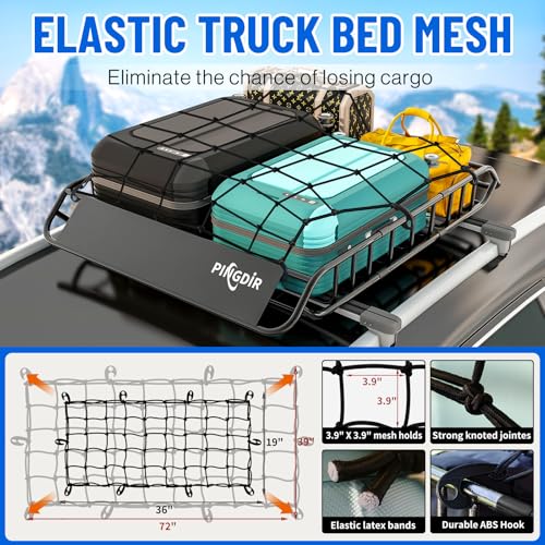 Image of PINGDIR roof Rack Basket Rooftop Cargo Carrier 46 inch*36 inch ,Cargo Net with Attachment Hooks,