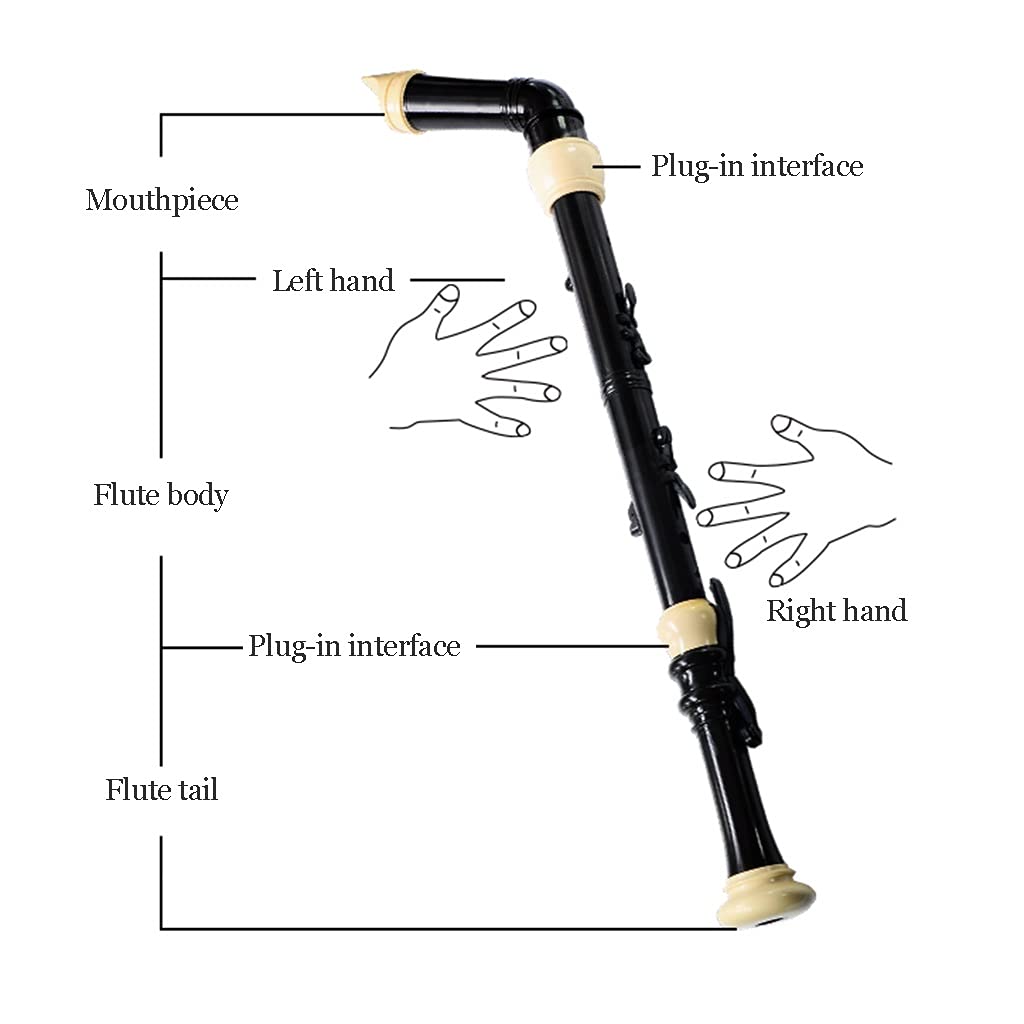Blockflöten Blockflöte Lernen Erwachsene Bass English Professional Spielblockflöte, Abnehmbare 8-Loch-Barockflöte, 4 Stück, Mit Ledertaschen-Reinigungsstab (Color : Black)