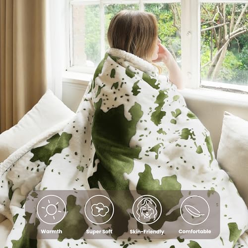 Image of Heated Blanket Throw Blanket - Fast Heating Electric Blanket, Soft Flannel Heated Throw with 4 Time Settings,10 Heating Settings, Warm Gifts for Women & Mom & Grandma(50 inchx60 inchCow Print Sage)