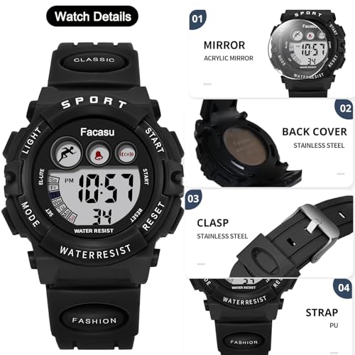 Image of Kids Watch Digital for Boys-Waterproof Kids Sports Watch with Light, Alarm&Snooze,Stopwatch Military Design Silicone Band Gift for Birthdays,Christmas Outdoor Activities(8+ Years)