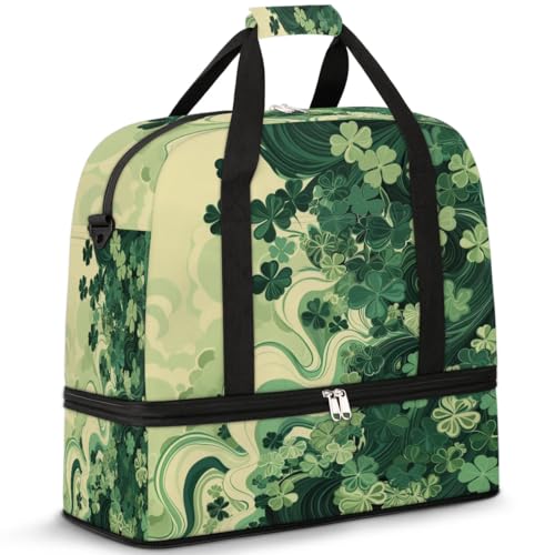 Travel Duffel Bag with Shoe Compartment, Clover Leaves Shoulder Weekender Bags for Women, Foldable Waterproof Travel Bag Carry on Bag