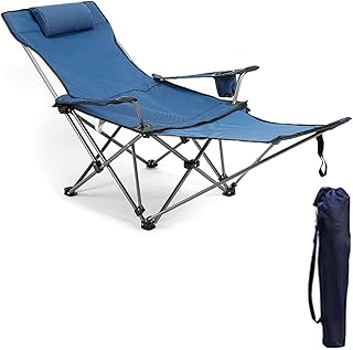 Camping Lounge Chair with Removable Footrest, Adjustable Folding Backrest, Lightweight Chair with Storage Bag & Headrest f...