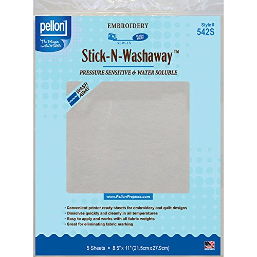 Pellon Stick-N-Washaway Embroidery Stabilizer, White 8.5 x 11 5/Pkg