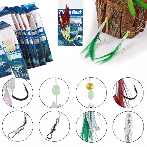 Free Fisher 22 Packs Bait Rigs Fishing Flasher Lures Bait Rigs Fish Skin, Glow Fishing Beads High Carbon Hooks For Freshwater/Saltwater #TOP2
