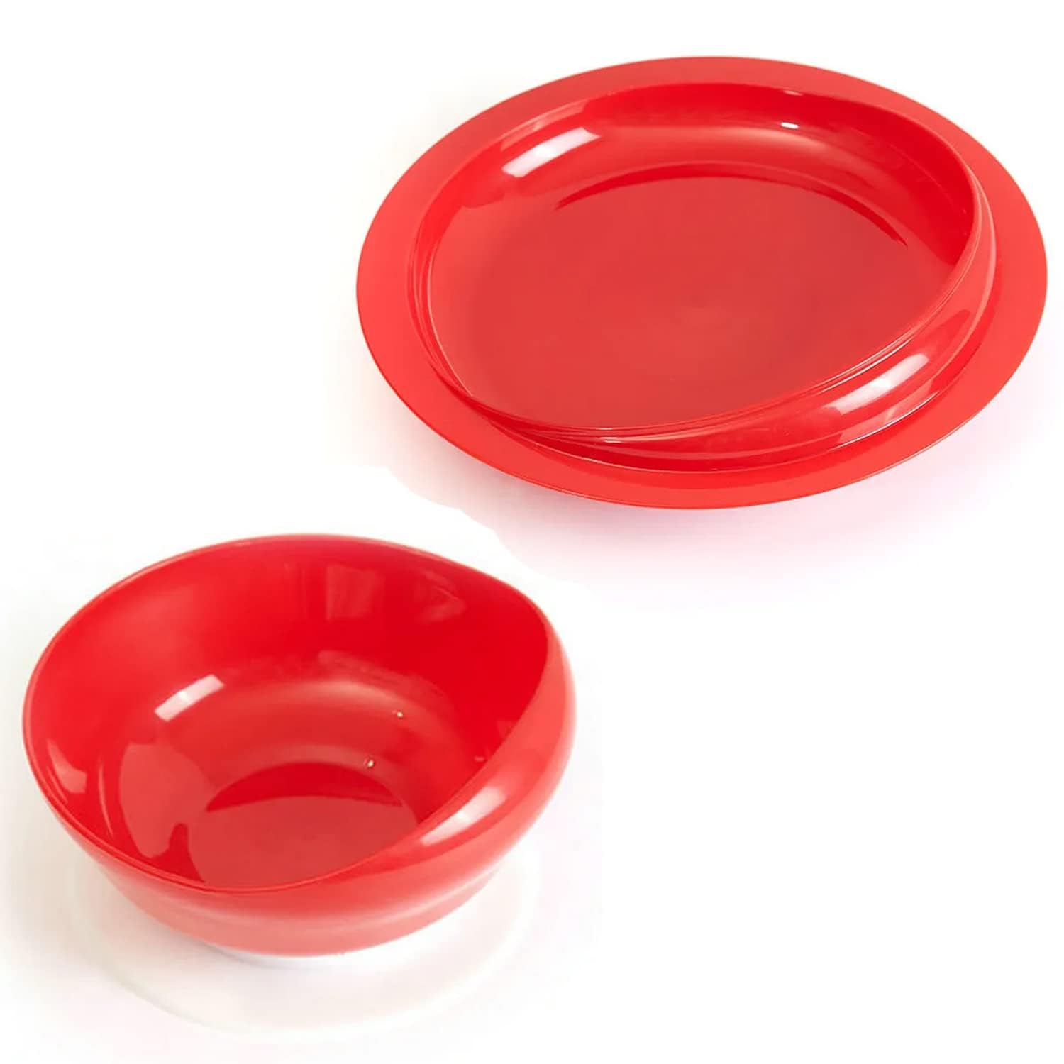 Plato y Cuenco a Prueba de derrames con Base de Ventosa, Plato Antideslizante para Adultos discapacitados, Cuenco de autoalimentación Adaptable para Personas Mayores(2 Plate+2 Bowl)
