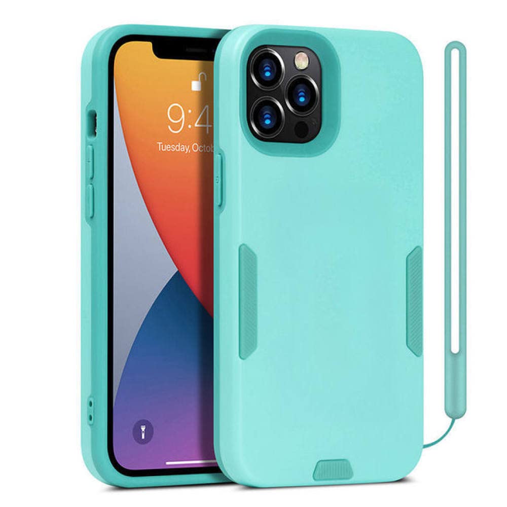 Coque silicone liquide iPhone 12 bleu ciel avec dragonne de protection 360