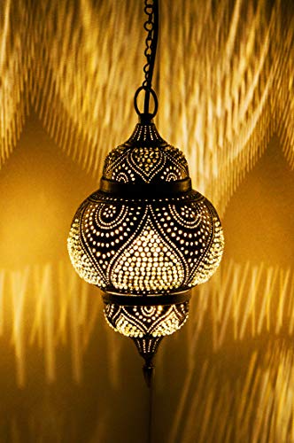 Orientalische Messing Lampe Pendelleuchte Silber Farhana 38cm E27 Lampenfassung | Marokkanische Design Hängeleuchte… – Bild 6