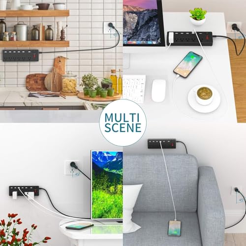 Surge Protector Power Strip, 6FT Surge Protector con 6 tomas y 6 puertos de carga USB, cable de extensión de 6 pies para hogar, oficina, 1625W/13A miniatura 7