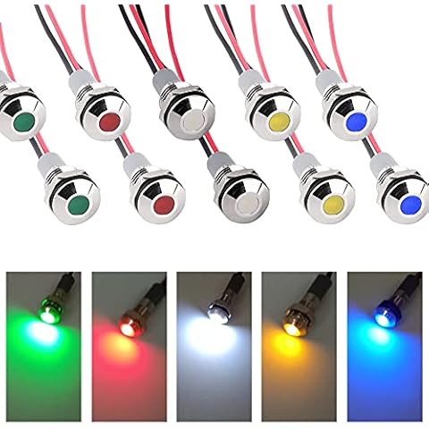 Bkinsety 10pcs 12V LED Indicator Light 6mm 1/4" Waterproof Metal Signal Light for Pilot Dash Car Truck Boat Cover