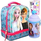 Classic Disney Frozen Anna and Elsa Lunch Bag Set for Kids - 4 Pc Bundle with Insulated Lunch Box, Stickers and Door Hanger (Frozen School Supplies)