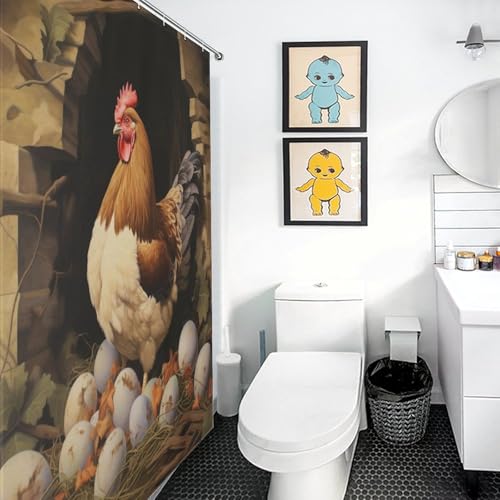 Rideau de douche imperméable en polyester imprimé poules 140x183cm - 3