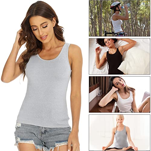 BQTQ 5 Piezas Camisetas Tirantes Mujer Camiseta sin Mangas Tank Top Camisola Básica Camisola de Tirante para Mujer, Negro, Blanco, Gris, VioletaRojo, CianOscuro, S