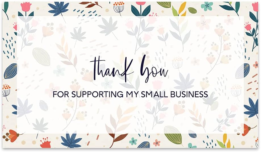 Andaz Press Thank You For Supporting My Small Business Cards, Abstract Flowers and Leaves, 100-Pack, 2 x 3.5- Inch Business Card Size for Small Business Owners, Customer Thank You Package Inserts