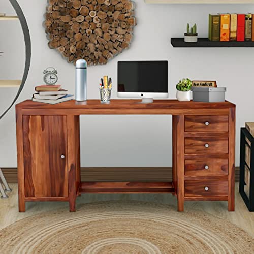 Image of Solid Sheesham Wood Study Table for Adults | Computer Table for Home | Wooden Writing Desk | Office Table for Office Work | Work from Home Table with 2 Drawers (16)