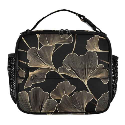 CHIFIGNO Lonchera con diseño de hojas de ginkgo doradas, aislada, para niños y niñas, bonita lonchera portátil para viajes, oficina, picnic, escuela, trabajo