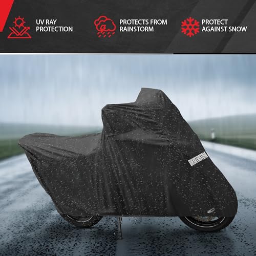 Image of Motor Trend SportsFlex Universal Fit All-Weather Heavy Duty Motorcycle Cover, Waterproof All Seasons Indoor Outdoor Protection, Sport Bikes Cruisers Scooter Touring Off-Road 104 inch(L) x 41 inch(W) x 50 inch(H)