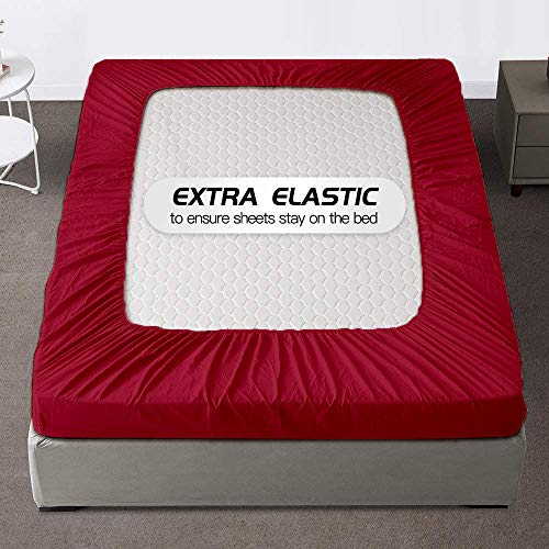 Image of All Around Brushed Microfiber King Fitted Sheet - (78 x 78) Inches - 10'' Deep Pocket Elastic Fitted Bedsheet + 1 Pillow Cover 400 Series Extra Soft & Easy Fit - Burgundy
