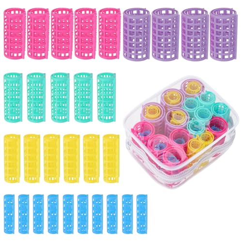 30 Pcs Plastic Hair Rollers for Women, Heatless Curlers for Fine Thin Hair, Snap on Rollers for DIY Hairs Styling Salon (5 Sizes)