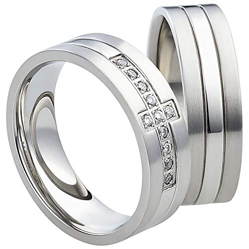 Jewellery Depot Wedding Rings Partner Rings Engagement Rings Stainless Steel with Zirconia + Engraving Proposal Rings Wedding Rings