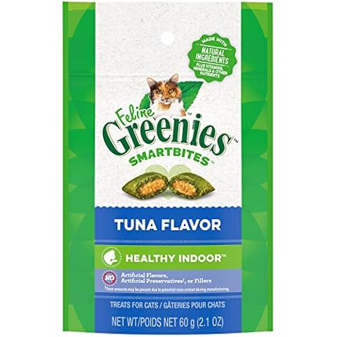 FELINE GREENIES SMARTBITES HEALTHY INDOOR Natural Treats for Cats, Tuna Flavor, 2.1 oz. Pouch Cover