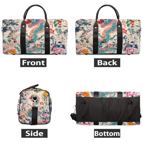 TropicalLife Dragon Travel Duffle Bag for Women Men Japanese Dragon Sports Gym Bag Waterproof Carry on Overnight Weekender Bag2