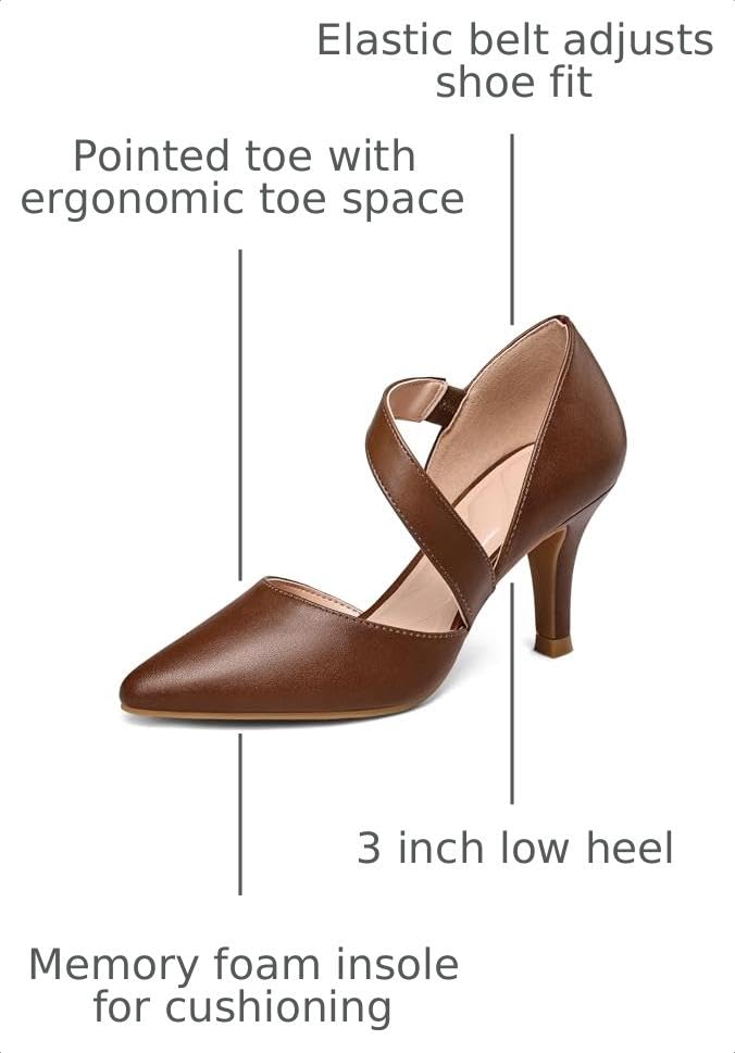 Image of mysoft Women's Pointed Toe Pumps Stiletto Heel Dress Shoes Wide Width | 3 Inch Stiletto Heel, Closed Toe, Wide Width, Elastic Strap, Comfortable, Daily, Wedding Party, Formal, Office Work Dressy