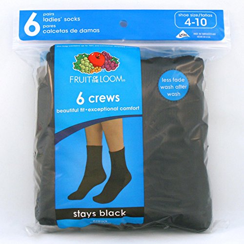 Fruit of the Loom Women's 6 Pack Core Crew Socks, White, Shoe Size: 8-122