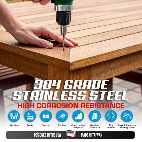 Image of #8 x 1 5 /8 Inch Stainless Steel Wood Screws | 304 Grade (100 Pack) | Flat Head T20 Star Torx Drive | Exterior Wood Screws by Eagle Claw Fasteners | Corrosion & Rust Resistant (Includes Driver Bit)