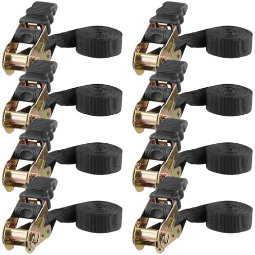 MUKLEI 8 Pack Endless Ratchet Straps 1 Inch x 10 Ft Black Ratchet Straps Tie Down Straps for Motorcycle Kayak Trailer