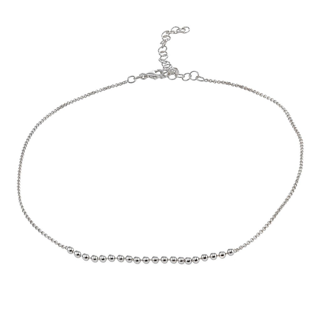 B. BRILLIANT Sterling Silver Polished Beads Italian Chain Choker Necklace