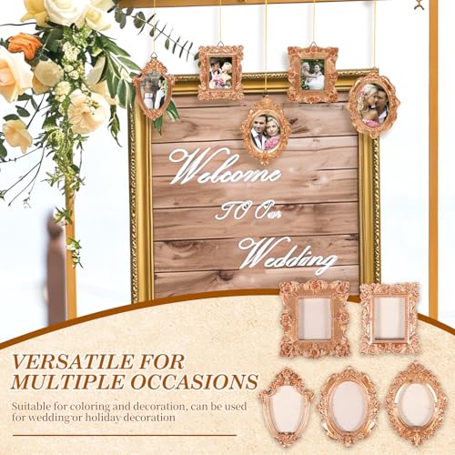 Pacote com 5 mini molduras vintage, pequenas molduras douradas de resina para pendurar na parede, decoração de árvore de Natal e casamento, enfeites pequenos para exibição de fotos