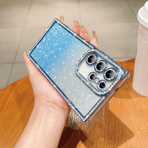 Coque Samsung S24 Plus bleu dégradé à paillettes avec protection d'objectif