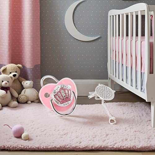 Image of Baby Pacifier Infant Dummy Pacifier Bling Silicone Pacifier Bling Baby Pacifier Rhinestone Crown Ultra Soft Silicone Infant Dummy Pacifier M Size ()