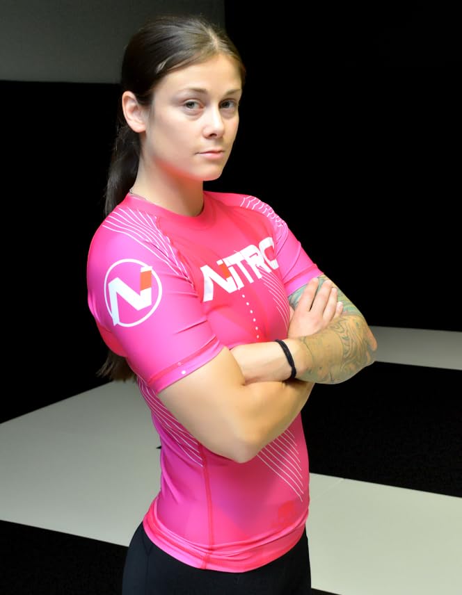 Women's BJJ Rash Guard - Pink - Short Sleeve Brazilian Jiu Jitsu Grappling Rashguard Womens3