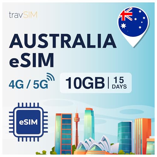 travSIM eSIM Australia | 10GB Datos Móviles | Funciona en Dispositivos iOS y Android | El Plan de Esta eSIM Australia es válido Durante 15 días