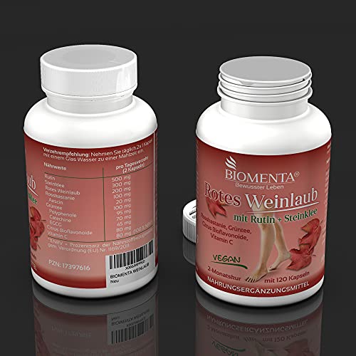 BIOMENTA Rotes Weinlaub – mit Rutin + Steinklee + Rosskastanie + Grüntee + Citrus Bioflavonoide + Vitamin C – vegan… - Image 5